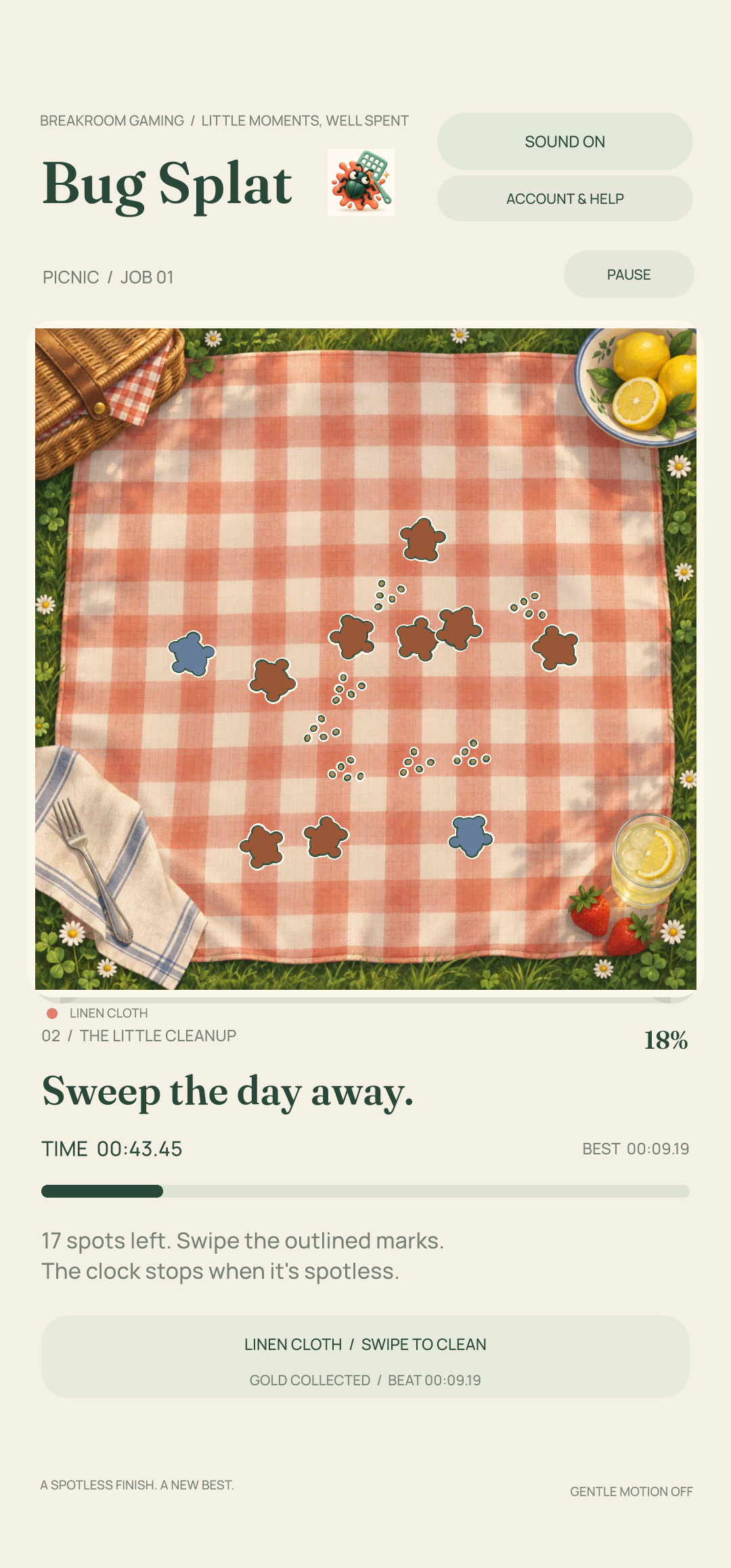 Bug Splat Android cleanup showing outlined mess, spots remaining and cleanup progress
